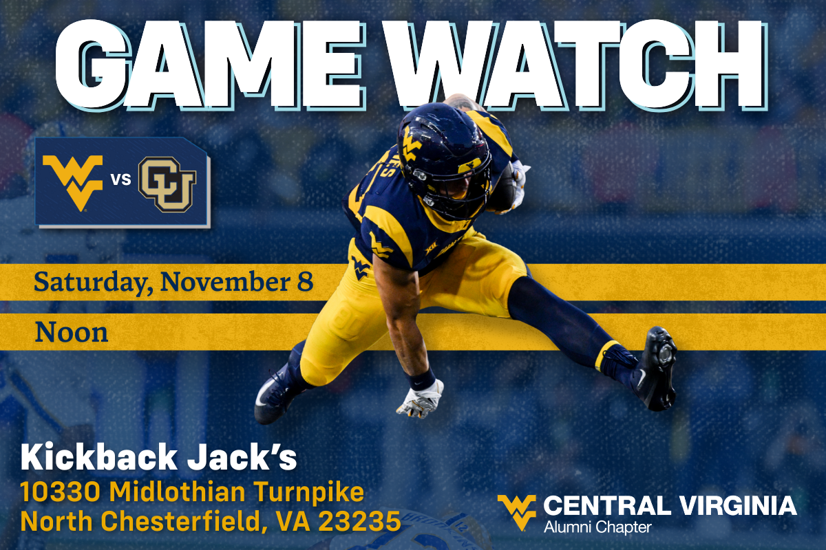 WVU vs Colorado Game Watch - Saturday, November 8 at Noon - Kickback Jack's, 10330 Midlothian Turnpike, North Chesterfield, VA 23235
